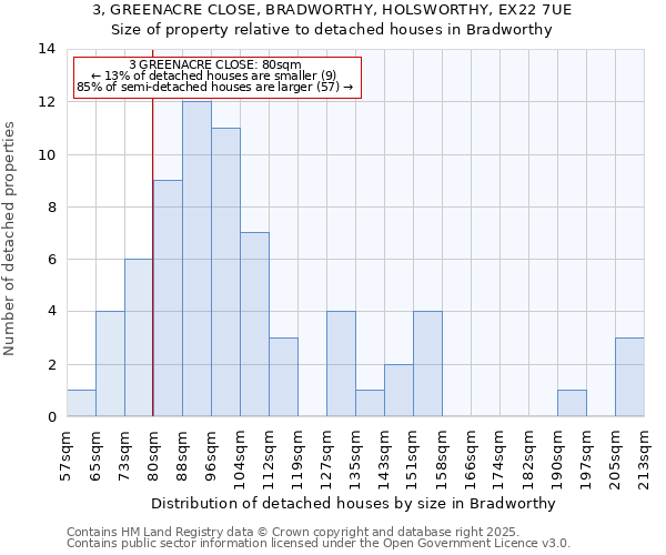 3, GREENACRE CLOSE, BRADWORTHY, HOLSWORTHY, EX22 7UE: Size of property relative to detached houses houses in Bradworthy