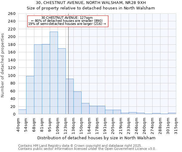 30, CHESTNUT AVENUE, NORTH WALSHAM, NR28 9XH: Size of property relative to detached houses houses in North Walsham