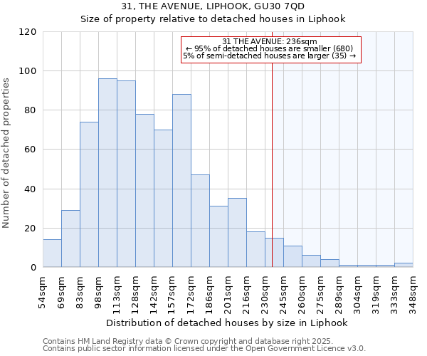31, THE AVENUE, LIPHOOK, GU30 7QD: Size of property relative to detached houses houses in Liphook