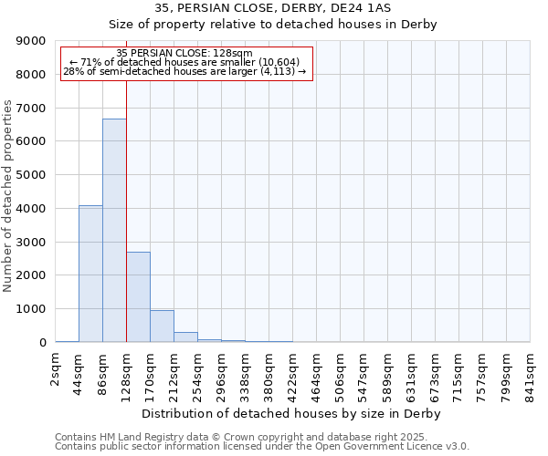 35, PERSIAN CLOSE, DERBY, DE24 1AS: Size of property relative to detached houses houses in Derby