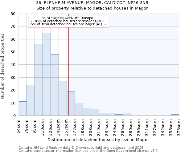 36, BLENHEIM AVENUE, MAGOR, CALDICOT, NP26 3NB: Size of property relative to detached houses houses in Magor