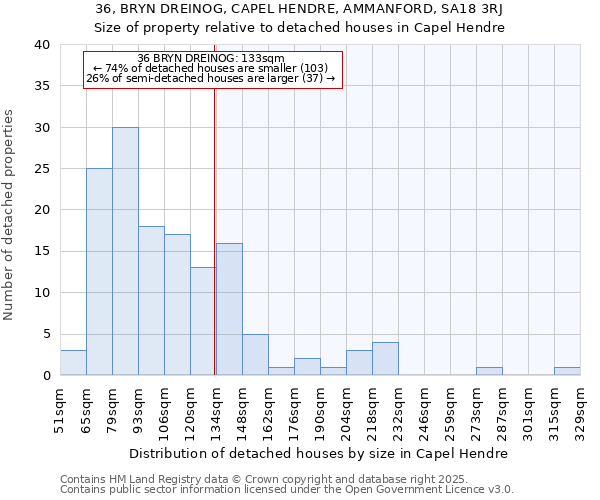 36, BRYN DREINOG, CAPEL HENDRE, AMMANFORD, SA18 3RJ: Size of property relative to detached houses houses in Capel Hendre