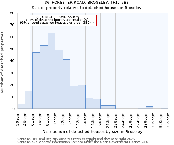 36, FORESTER ROAD, BROSELEY, TF12 5BS: Size of property relative to detached houses houses in Broseley