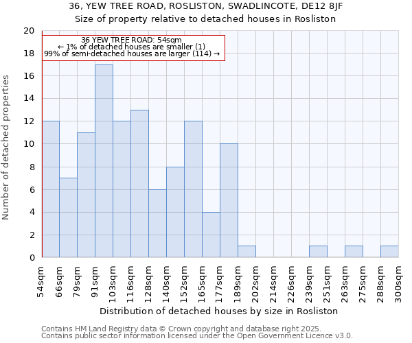 36, YEW TREE ROAD, ROSLISTON, SWADLINCOTE, DE12 8JF: Size of property relative to detached houses houses in Rosliston