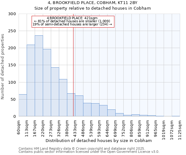 4, BROOKFIELD PLACE, COBHAM, KT11 2BY: Size of property relative to detached houses houses in Cobham