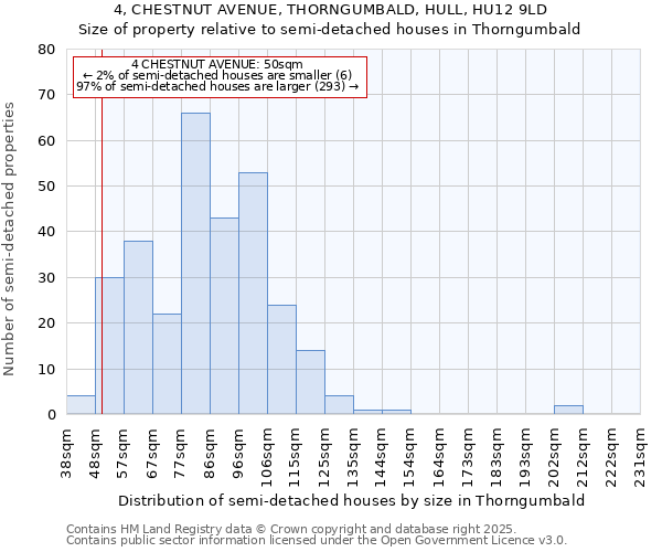 4, CHESTNUT AVENUE, THORNGUMBALD, HULL, HU12 9LD: Size of property relative to semi-detached houses houses in Thorngumbald