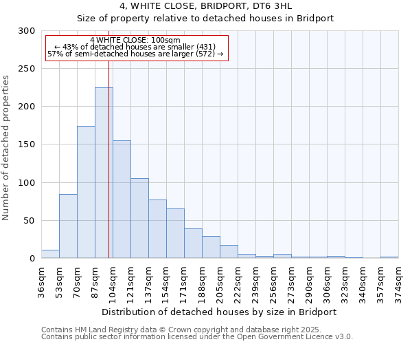 4, WHITE CLOSE, BRIDPORT, DT6 3HL: Size of property relative to detached houses houses in Bridport