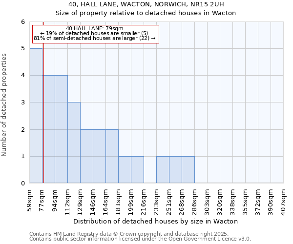 40, HALL LANE, WACTON, NORWICH, NR15 2UH: Size of property relative to detached houses houses in Wacton
