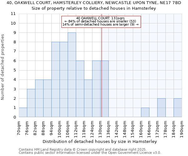 40, OAKWELL COURT, HAMSTERLEY COLLIERY, NEWCASTLE UPON TYNE, NE17 7BD: Size of property relative to detached houses houses in Hamsterley