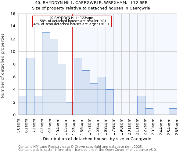 40, RHYDDYN HILL, CAERGWRLE, WREXHAM, LL12 9EB: Size of property relative to detached houses houses in Caergwrle