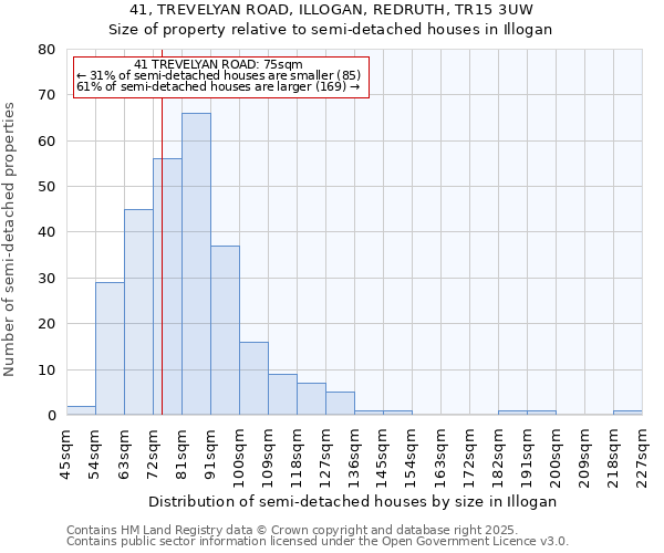 41, TREVELYAN ROAD, ILLOGAN, REDRUTH, TR15 3UW: Size of property relative to semi-detached houses houses in Illogan