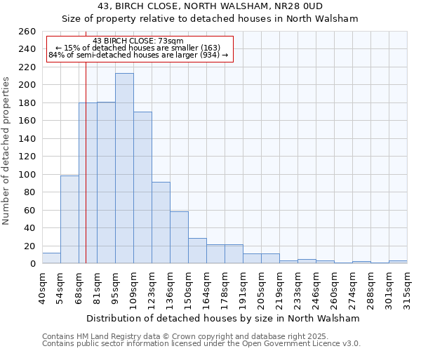 43, BIRCH CLOSE, NORTH WALSHAM, NR28 0UD: Size of property relative to detached houses houses in North Walsham
