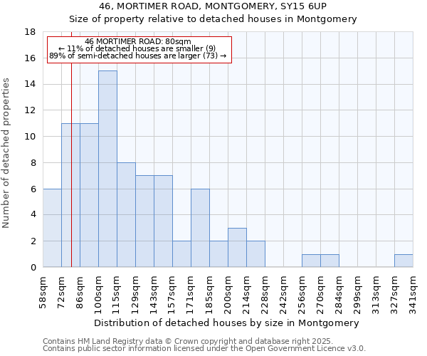 46, MORTIMER ROAD, MONTGOMERY, SY15 6UP: Size of property relative to detached houses houses in Montgomery