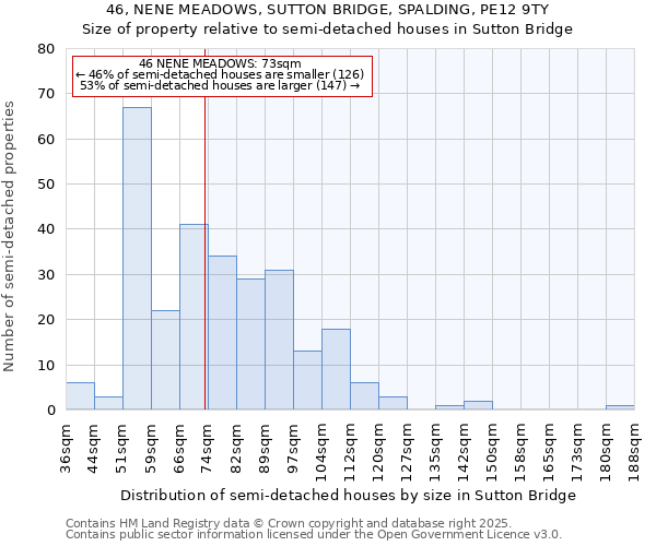 46, NENE MEADOWS, SUTTON BRIDGE, SPALDING, PE12 9TY: Size of property relative to semi-detached houses houses in Sutton Bridge