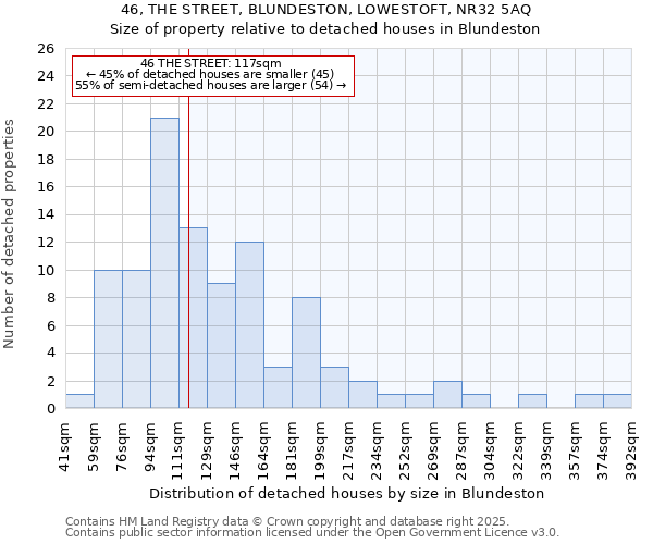 46, THE STREET, BLUNDESTON, LOWESTOFT, NR32 5AQ: Size of property relative to detached houses houses in Blundeston