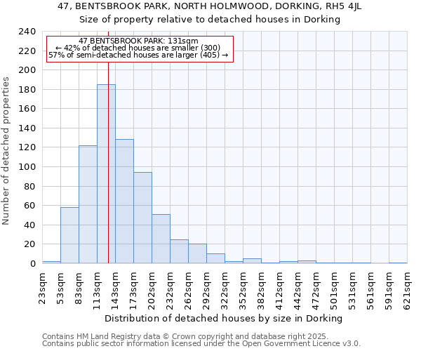 47, BENTSBROOK PARK, NORTH HOLMWOOD, DORKING, RH5 4JL: Size of property relative to detached houses houses in Dorking