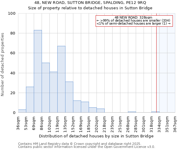 48, NEW ROAD, SUTTON BRIDGE, SPALDING, PE12 9RQ: Size of property relative to detached houses houses in Sutton Bridge