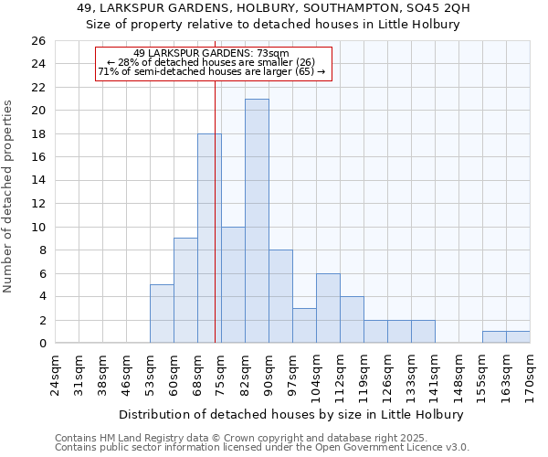 49, LARKSPUR GARDENS, HOLBURY, SOUTHAMPTON, SO45 2QH: Size of property relative to detached houses houses in Little Holbury