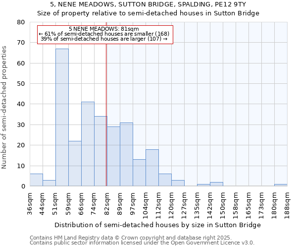 5, NENE MEADOWS, SUTTON BRIDGE, SPALDING, PE12 9TY: Size of property relative to semi-detached houses houses in Sutton Bridge