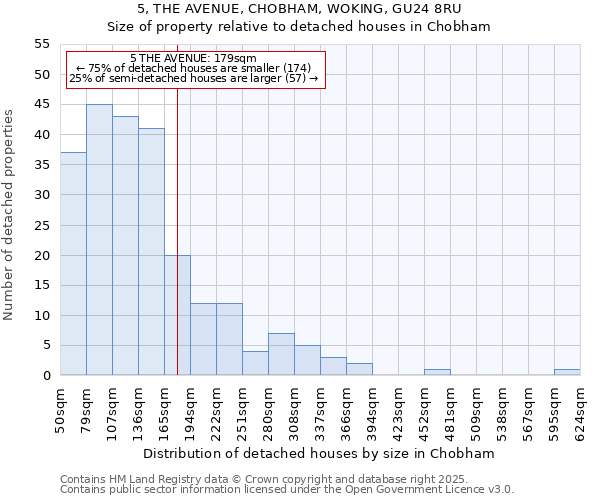 5, THE AVENUE, CHOBHAM, WOKING, GU24 8RU: Size of property relative to detached houses houses in Chobham