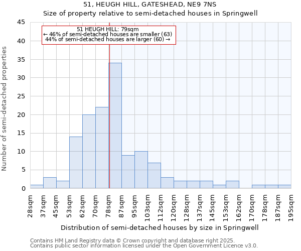 51, HEUGH HILL, GATESHEAD, NE9 7NS: Size of property relative to semi-detached houses houses in Springwell