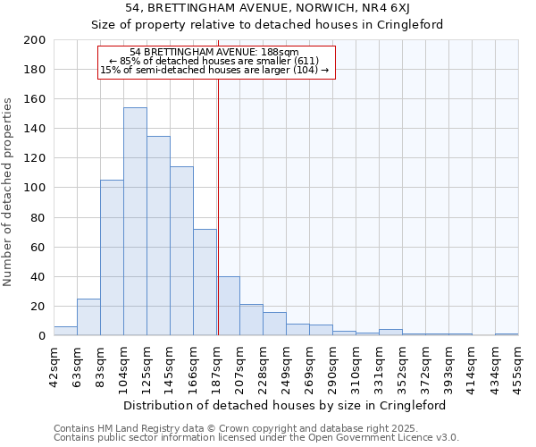 54, BRETTINGHAM AVENUE, NORWICH, NR4 6XJ: Size of property relative to detached houses houses in Cringleford
