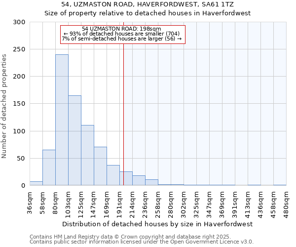 54, UZMASTON ROAD, HAVERFORDWEST, SA61 1TZ: Size of property relative to detached houses houses in Haverfordwest