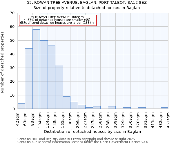 55, ROWAN TREE AVENUE, BAGLAN, PORT TALBOT, SA12 8EZ: Size of property relative to detached houses houses in Baglan