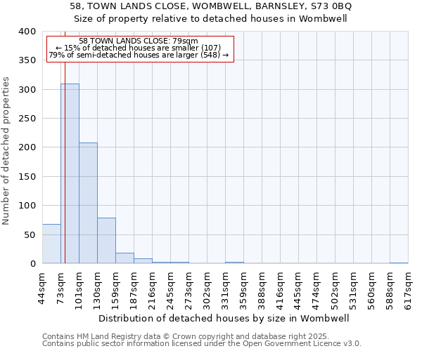58, TOWN LANDS CLOSE, WOMBWELL, BARNSLEY, S73 0BQ: Size of property relative to detached houses houses in Wombwell