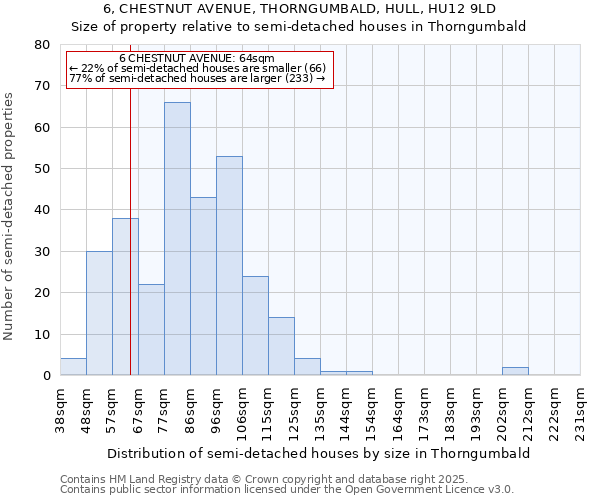 6, CHESTNUT AVENUE, THORNGUMBALD, HULL, HU12 9LD: Size of property relative to semi-detached houses houses in Thorngumbald