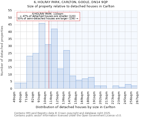 6, HOLRAY PARK, CARLTON, GOOLE, DN14 9QP: Size of property relative to detached houses houses in Carlton