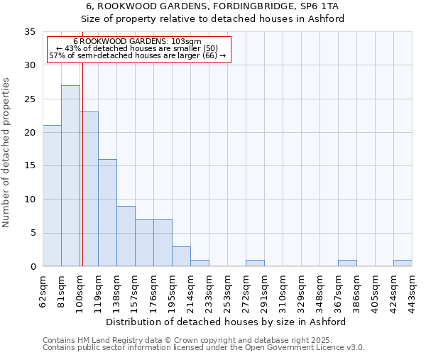 6, ROOKWOOD GARDENS, FORDINGBRIDGE, SP6 1TA: Size of property relative to detached houses houses in Ashford