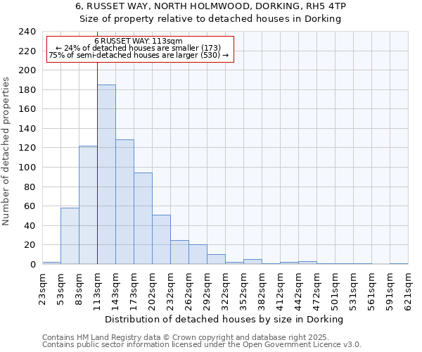 6, RUSSET WAY, NORTH HOLMWOOD, DORKING, RH5 4TP: Size of property relative to detached houses houses in Dorking