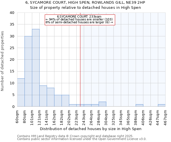6, SYCAMORE COURT, HIGH SPEN, ROWLANDS GILL, NE39 2HP: Size of property relative to detached houses houses in High Spen