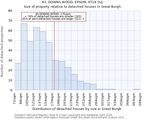 63, DOWNS WOOD, EPSOM, KT18 5UJ: Size of property relative to detached houses houses in Great Burgh