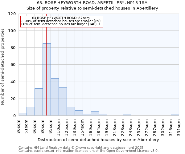 63, ROSE HEYWORTH ROAD, ABERTILLERY, NP13 1SA: Size of property relative to semi-detached houses houses in Abertillery