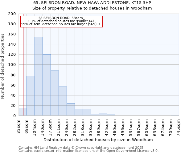 65, SELSDON ROAD, NEW HAW, ADDLESTONE, KT15 3HP: Size of property relative to detached houses houses in Woodham