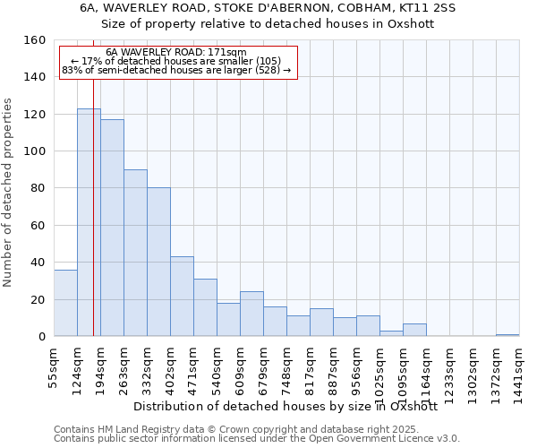6A, WAVERLEY ROAD, STOKE D'ABERNON, COBHAM, KT11 2SS: Size of property relative to detached houses houses in Oxshott