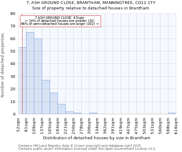 7, ASH GROUND CLOSE, BRANTHAM, MANNINGTREE, CO11 1TY: Size of property relative to detached houses houses in Brantham