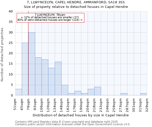 7, LLWYNCELYN, CAPEL HENDRE, AMMANFORD, SA18 3SS: Size of property relative to detached houses houses in Capel Hendre