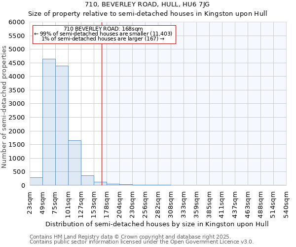 710, BEVERLEY ROAD, HULL, HU6 7JG: Size of property relative to semi-detached houses houses in Kingston upon Hull