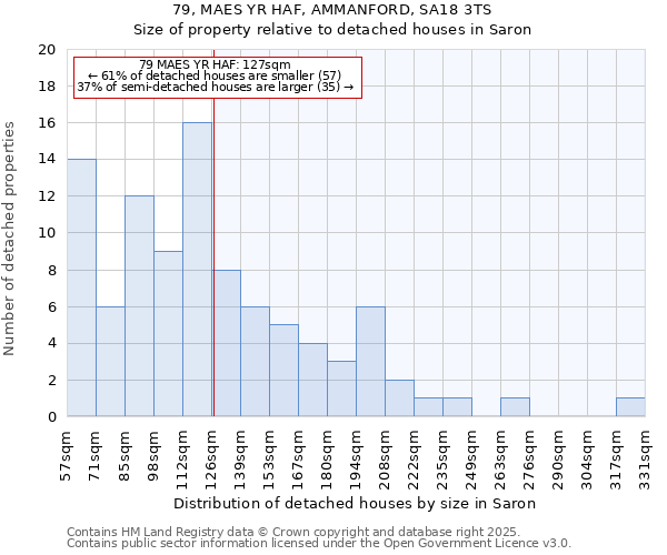 79, MAES YR HAF, AMMANFORD, SA18 3TS: Size of property relative to detached houses houses in Saron