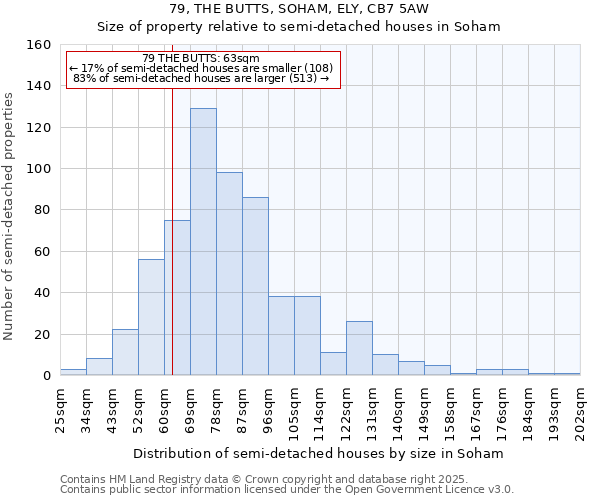 79, THE BUTTS, SOHAM, ELY, CB7 5AW: Size of property relative to semi-detached houses houses in Soham
