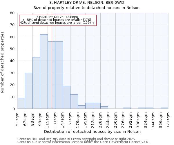 8, HARTLEY DRIVE, NELSON, BB9 0WD: Size of property relative to detached houses houses in Nelson