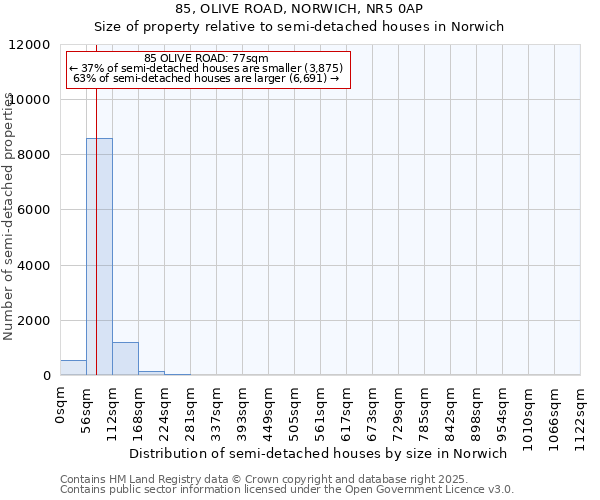 85, OLIVE ROAD, NORWICH, NR5 0AP: Size of property relative to semi-detached houses houses in Norwich