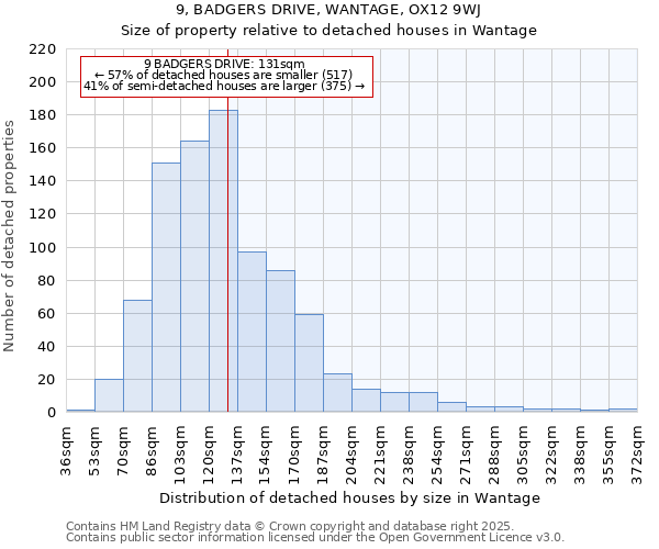 9, BADGERS DRIVE, WANTAGE, OX12 9WJ: Size of property relative to detached houses houses in Wantage