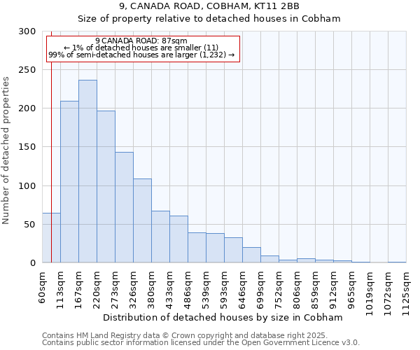 9, CANADA ROAD, COBHAM, KT11 2BB: Size of property relative to detached houses houses in Cobham