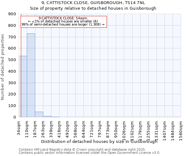 9, CATTISTOCK CLOSE, GUISBOROUGH, TS14 7NL: Size of property relative to detached houses houses in Guisborough
