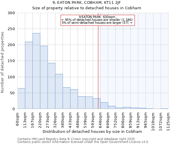 9, EATON PARK, COBHAM, KT11 2JF: Size of property relative to detached houses houses in Cobham