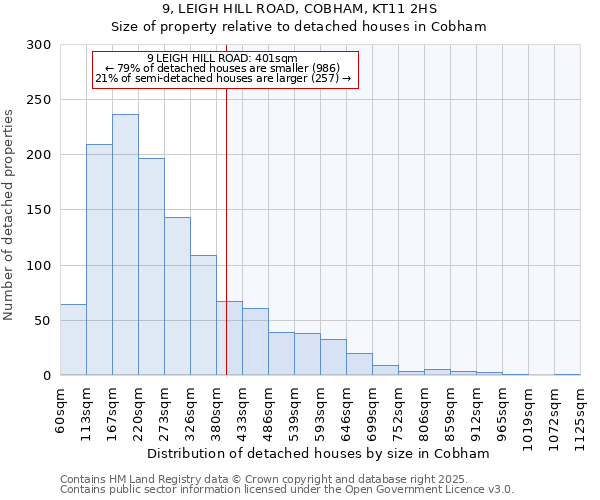 9, LEIGH HILL ROAD, COBHAM, KT11 2HS: Size of property relative to detached houses houses in Cobham